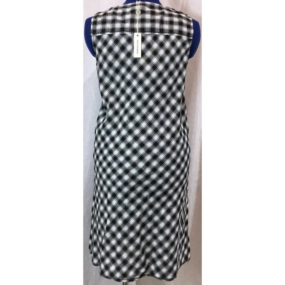 Max Studio Dress Womens S Black White Plaid Button Front Tank Shirt New Tags VTG - Picture 6 of 10